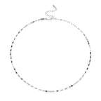 FFIENLEE 925 sterling silver flat tile chain necklace in rhodium silver tone, full circular layout on white background, showing complete chain and 5cm adjustable extension with lobster claw clasp