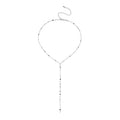 FFIENLEE 925 sterling silver Y-lariat tile chain necklace in rhodium silver tone, full layout on white background showing complete chain circle, Y-drop, and 10cm adjustable extension chain
