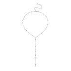 FFIENLEE 925 sterling silver Y-lariat tile chain necklace in rhodium silver tone, full layout on white background showing complete chain circle, Y-drop, and 10cm adjustable extension chain