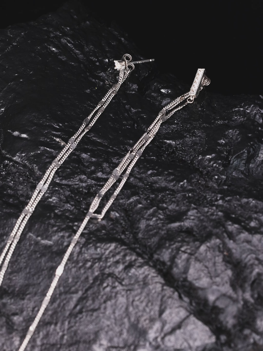 FFIENLEE Silver Long Tassel Mismatched Earrings